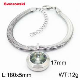 Stainless steel 180X5mm  snake chain with swarovski big stone pendant fashional silver bracelet