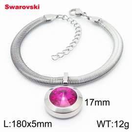 Stainless steel 180X5mm  snake chain with swarovski big stone pendant fashional silver bracelet