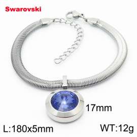 Stainless steel 180X5mm  snake chain with swarovski big stone pendant fashional silver bracelet