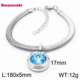 Stainless steel 180X5mm  snake chain with swarovski big stone pendant fashional silver bracelet