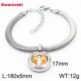 Stainless steel 180X5mm  snake chain with swarovski big stone pendant fashional silver bracelet