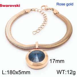 Stainless steel 180X5mm  snake chain with swarovski big stone pendant fashional rose gold bracelet