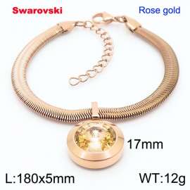 Stainless steel 180X5mm  snake chain with swarovski big stone pendant fashional rose gold bracelet