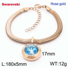 Stainless steel 180X5mm  snake chain with swarovski big stone pendant fashional rose gold bracelet
