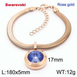 Stainless steel 180X5mm  snake chain with swarovski big stone pendant fashional rose gold bracelet