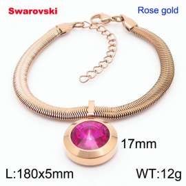 Stainless steel 180X5mm  snake chain with swarovski big stone pendant fashional rose gold bracelet