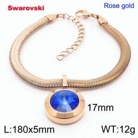 Stainless steel 180X5mm  snake chain with swarovski big stone pendant fashional rose gold bracelet