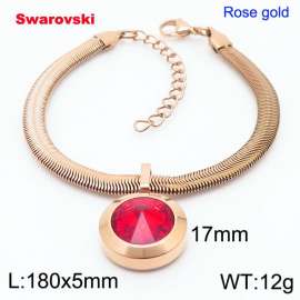 Stainless steel 180X5mm  snake chain with swarovski big stone pendant fashional rose gold bracelet