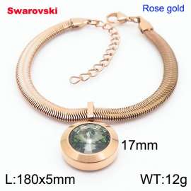 Stainless steel 180X5mm  snake chain with swarovski big stone pendant fashional rose gold bracelet