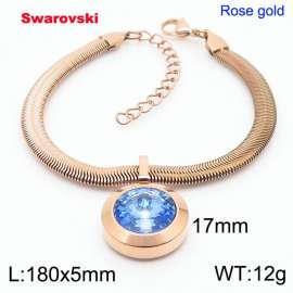 Stainless steel 180X5mm  snake chain with swarovski big stone pendant fashional rose gold bracelet