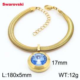 Stainless steel 180X5mm  snake chain with swarovski big stone pendant fashional gold bracelet