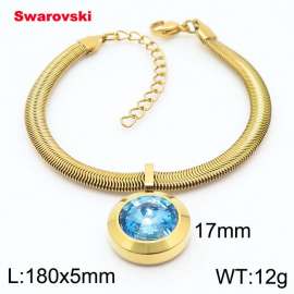 Stainless steel 180X5mm  snake chain with swarovski big stone pendant fashional gold bracelet