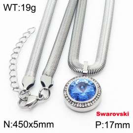 Stainless steel 450X5mm  snake chain with swarovski crystone circle pendant fashional silver necklace