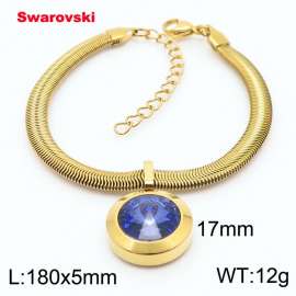 Stainless steel 180X5mm  snake chain with swarovski big stone pendant fashional gold bracelet