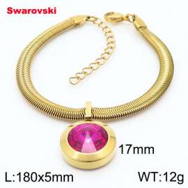 Stainless steel 180X5mm  snake chain with swarovski big stone pendant fashional gold bracelet