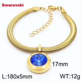 Stainless steel 180X5mm  snake chain with swarovski big stone pendant fashional gold bracelet