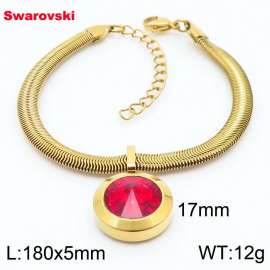 Stainless steel 180X5mm  snake chain with swarovski big stone pendant fashional gold bracelet