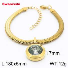 Stainless steel 180X5mm  snake chain with swarovski big stone pendant fashional gold bracelet