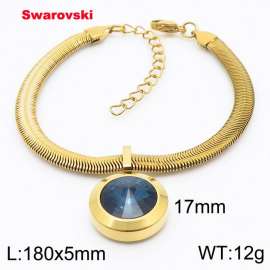 Stainless steel 180X5mm  snake chain with swarovski big stone pendant fashional gold bracelet