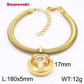 Stainless steel 180X5mm  snake chain with swarovski big stone pendant fashional gold bracelet