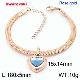 Stainless steel 180X5mm  snake chain with swarovski heart stone pendant fashional rose gold bracelet