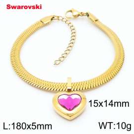 Stainless steel 180X5mm  snake chain with swarovski heart stone pendant fashional gold bracelet