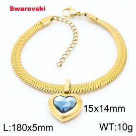 Stainless steel 180X5mm  snake chain with swarovski heart stone pendant fashional gold bracelet