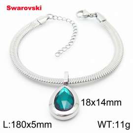 Stainless steel 180X5mm  snake chain with swarovski water drop stone pendant fashional silver bracelet