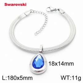 Stainless steel 180X5mm  snake chain with swarovski water drop stone pendant fashional silver bracelet