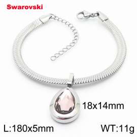 Stainless steel 180X5mm  snake chain with swarovski water drop stone pendant fashional silver bracelet