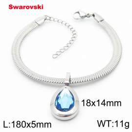 Stainless steel 180X5mm  snake chain with swarovski water drop stone pendant fashional silver bracelet