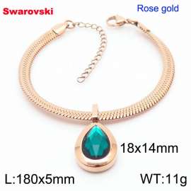 Stainless steel 180X5mm  snake chain with swarovski water drop stone pendant fashional rose gold bracelet