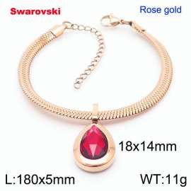 Stainless steel 180X5mm  snake chain with swarovski water drop stone pendant fashional rose gold bracelet