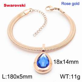 Stainless steel 180X5mm  snake chain with swarovski water drop stone pendant fashional rose gold bracelet