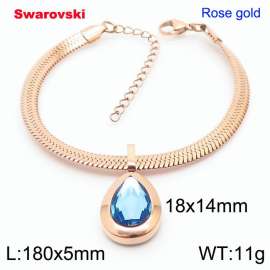 Stainless steel 180X5mm  snake chain with swarovski water drop stone pendant fashional rose gold bracelet