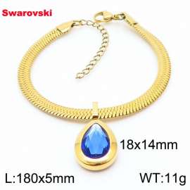 Stainless steel 180X5mm  snake chain with swarovski water drop stone pendant fashional gold bracelet