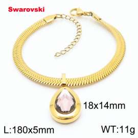 Stainless steel 180X5mm  snake chain with swarovski water drop stone pendant fashional gold bracelet