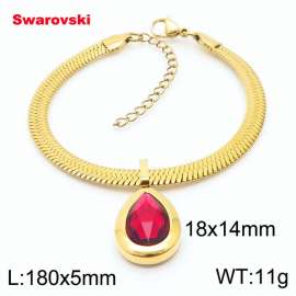 Stainless steel 180X5mm  snake chain with swarovski water drop stone pendant fashional gold bracelet