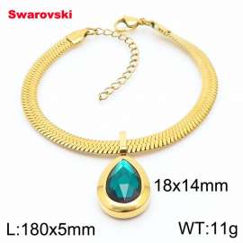 Stainless steel 180X5mm  snake chain with swarovski water drop stone pendant fashional gold bracelet