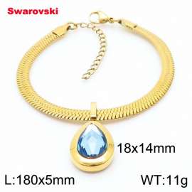 Stainless steel 180X5mm  snake chain with swarovski water drop stone pendant fashional gold bracelet