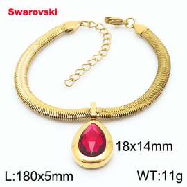 Stainless steel 180X5mm  snake chain with swarovski water drop stone pendant fashional gold bracelet