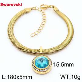 Stainless steel 180X5mm  snake chain with swarovski circle pendant fashional gold bracelet