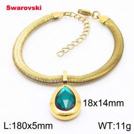 Stainless steel 180X5mm  snake chain with swarovski water drop stone pendant fashional gold bracelet