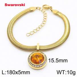 Stainless steel 180X5mm  snake chain with swarovski circle pendant fashional gold bracelet