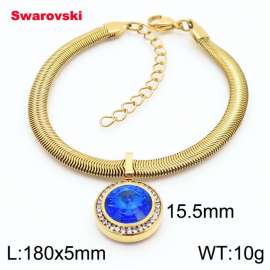 Stainless steel 180X5mm  snake chain with swarovski circle pendant fashional gold bracelet