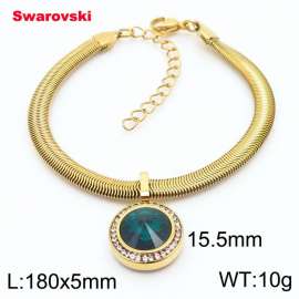 Stainless steel 180X5mm  snake chain with swarovski circle pendant fashional gold bracelet