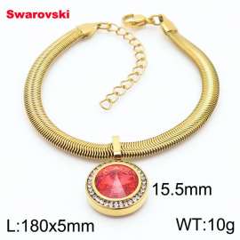 Stainless steel 180X5mm  snake chain with swarovski circle pendant fashional gold bracelet