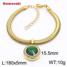 Stainless steel 180X5mm  snake chain with swarovski circle pendant fashional gold bracelet