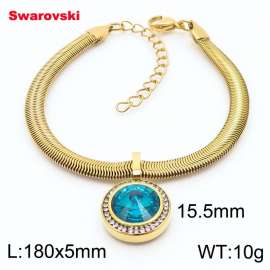 Stainless steel 180X5mm  snake chain with swarovski circle pendant fashional gold bracelet