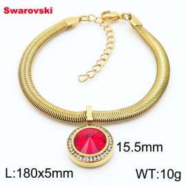 Stainless steel 180X5mm  snake chain with swarovski circle pendant fashional gold bracelet